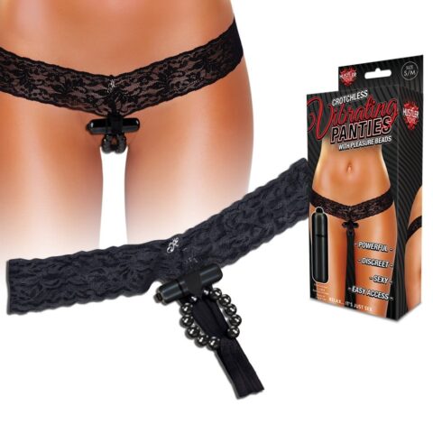 תחתון חוטיני רוטט עם פתח לחדירה עם חרוזים לעינוג איבר המין Hustler Toys Crochless Vibrating panties