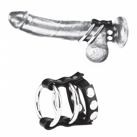 טבעת זקפה | Double Metal Cock Ring With Adjustable Snap Ball Strap