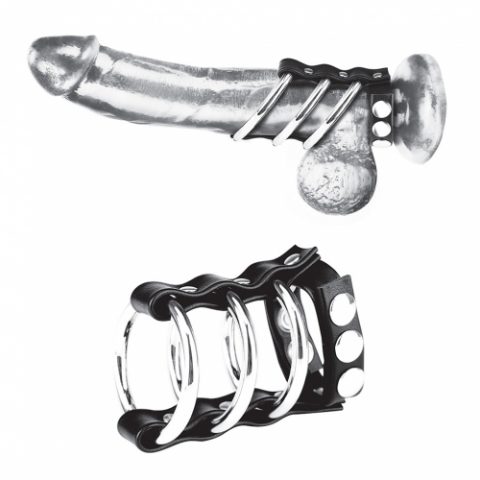 טבעת זקפה | Triple Metal Cock Ring With Adjustable Snap Ball Strap