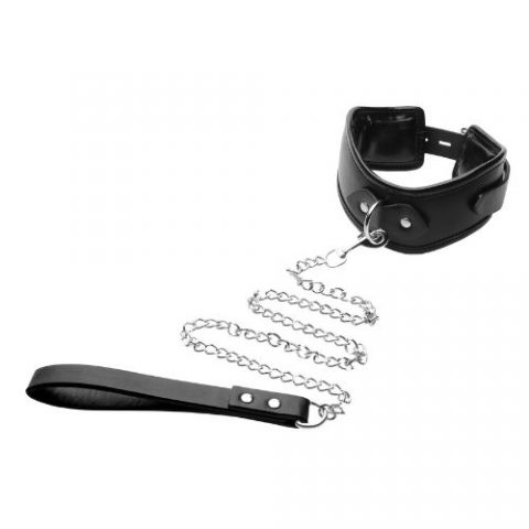 קולר דמוי עור עם רצועת מתכת | Padded Locking Posture Collar With Leash
